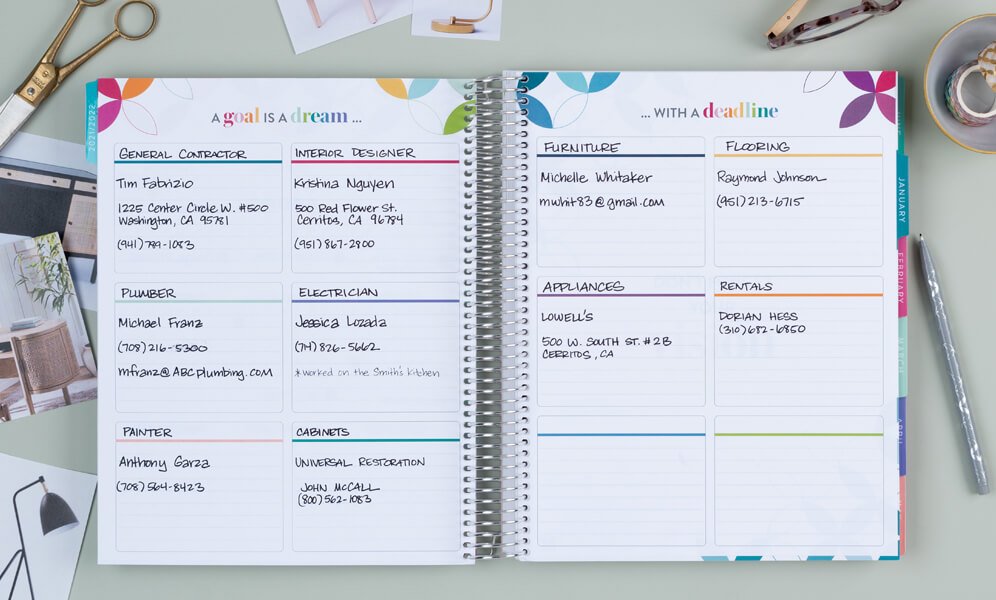 Set goals in the two-page goals spread